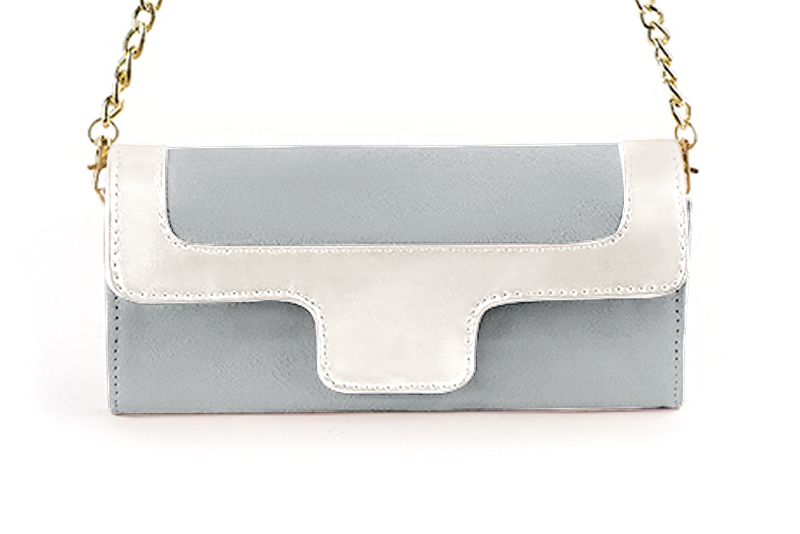 Women's pearl grey and pure white luxurious elegant clutch for ceremonies, weddings and evenings out. - Profile view
